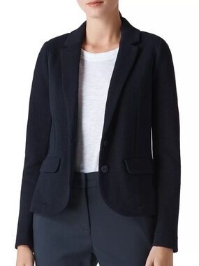 WHISTLES Navy Cotton Knit Blazer Jacket US 4 EU 36